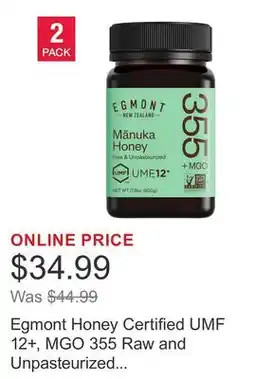Costco Egmont Honey Certified UMF 12+, MGO 355 Raw and Unpasteurized Manuka Honey, 17.6 oz, 2-pack offer
