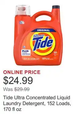 Costco Tide Ultra Concentrated Liquid Laundry Detergent, 152 Loads, 170 fl oz offer