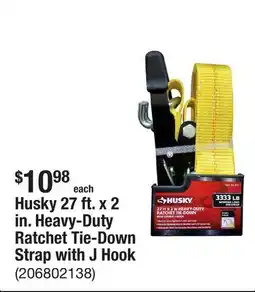 The Home Depot Husky 27 ft. x 2 in. Heavy-Duty Ratchet Tie-Down Strap with J Hook offer