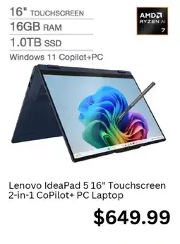 Costco Lenovo IdeaPad 5 16" Touchscreen 2-in-1 CoPilot+ PC Laptop offer