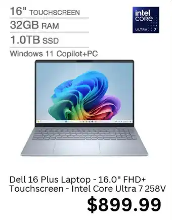 Dell 16 Plus Laptop -16.0" FHD+ Touchscreen - Intel Core Ultra 7 258V