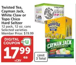 Albertsons Twisted Tea, Cayman Jack, White Claw or Topo Chico Hard Seltzer offer