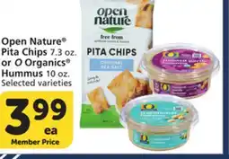 Albertsons Open Nature Pita Chips 7.3 oz. or O Organics Hummus 10 oz offer