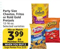 Vons Party Size Cheetos, Fritos or Rold Gold Pretzels offer