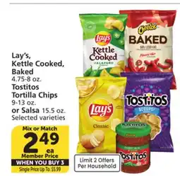 Vons Lay's, Kettle Cooked, Baked 4.75-8 oz. Tostitos Tortilla Chips 9-13 oz. or Salsa 15.5 oz offer