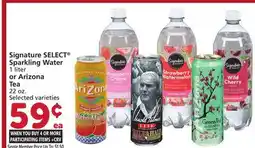 Vons Signature SELECT Sparkling Water 1 liter or Arizona Tea 22 oz offer