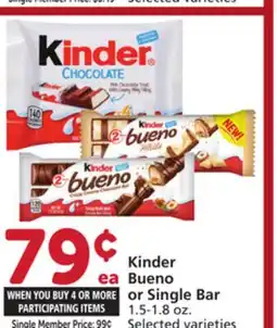 Vons Kinder Bueno or Single Bar offer