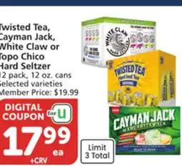 Vons Twisted Tea, Cayman Jack, White Claw or Topo Chico Hard Seltzer offer