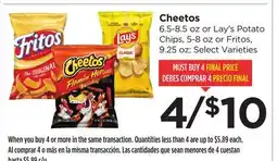 Food 4 Less Cheetos 6.5-8.5 oz or Lay's Potato Chips, 5-8 oz or Fritos, 9.25 oz offer