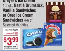 Smart & Final Dreyer's Ice Cream, Nestlé Drumstick, Vanilla Sandwiches or Oreo Ice Cream Sandwiches offer