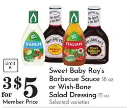 Pavilions Sweet Baby Ray's Barbecue Sauce 18 oz. or Wish-Bone Salad Dressing 15 oz offer