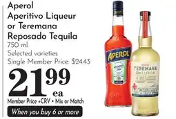 Pavilions Aperol Aperitivo Liqueur or Teremana Reposado Tequila offer