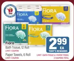 Tony’s Fresh Market Fiora Bath Tissue, 12 Roll, Paper Towels, 6 Roll offer
