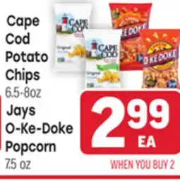 Tony’s Fresh Market Cape Cod Potato Chips 6.5-8oz Jays O-Ke-Doke Popcorn 7.5oz offer