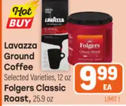 Tony’s Fresh Market Lavazza Ground Coffee Selected Varieties, 12oz Folgers Classic Roast, 25.9oz offer