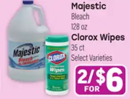 Tony’s Fresh Market Majestic Bleach 128 oz Clorox Wipes 35 ct offer