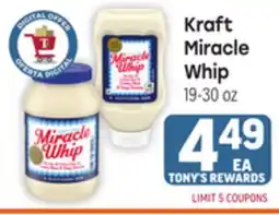 Tony’s Fresh Market Kraft Miracle Whip offer