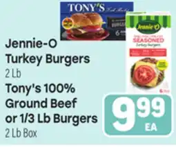 Tony’s Fresh Market Jennie-O Turkey Burgers 2Lb Tony's 100% Ground Beef or 1/3 Lb Burgers 2Lb Box offer