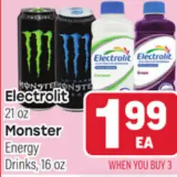 Tony’s Fresh Market Electrolit 21oz Monster Energy Drinks, 16oz offer