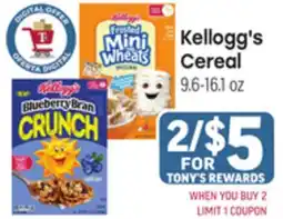Tony’s Fresh Market Kellogg's Cereal offer