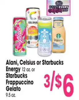 Jewel-Osco Alani, Celsius or Starbucks Energy 12 oz. or Starbucks Frappuccino Gelato 9.5 oz offer