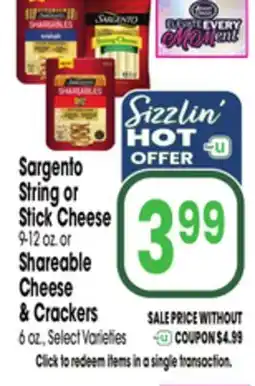 Jewel-Osco Sargento String or Stick Cheese 9-12 oz. or Shareable Cheese & Crackers 6 oz offer