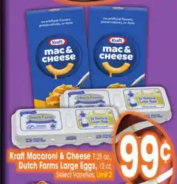 Jewel-Osco Kraft Macaroni & Cheese 7.25 oz., Dutch Farms Large Eggs, 12 ct offer