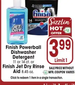 Jewel-Osco Finish Powerball Dishwasher Detergent 11 or 14 ct. or Finish Jet Dry Rinse Aid 8.45 oz offer