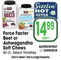 Jewel-Osco Force Factor Beet or Ashwagandha Soft Chews offer