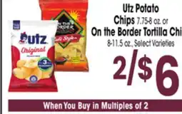 Jewel-Osco Utz Potato Chips 7.75-8 oz. or On the Border Tortilla Chips 8-11.5 oz offer
