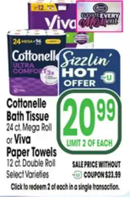 Jewel-Osco Cottonelle Bath Tissue 24 ct. Mega Roll or Viva Paper Towels 12 ct. Double Roll offer