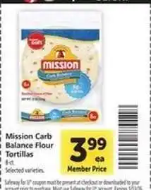 Safeway Mission Carb Balance Flour Tortillas offer