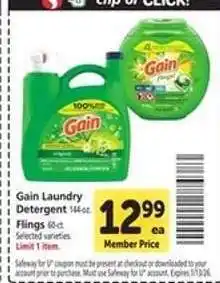 Safeway Gain Laundry Detergent offer
