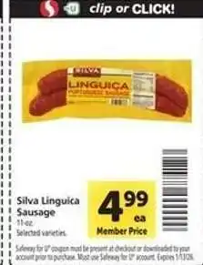 Safeway Silva Linguica Sausage offer