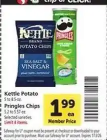 Safeway Kettle Potato & Pringles Chips offer