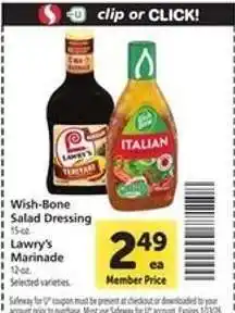 Safeway Wish-Bone Salad Dressing / Lawry's Marinade offer