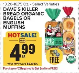 Food Lion Dave's Killer Bread Organic Bagels or English Muffins offer
