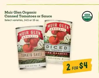 Sprouts Farmers Market Muir Glen Organic Canned Tomatoes or Sauce offer