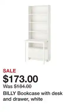Ikea BILLY Bookcase with desk and drawer, white offer
