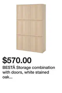 Ikea BESTÅ Storage combination with doors, white stained oak effect/Hanviken white stained oak effect offer