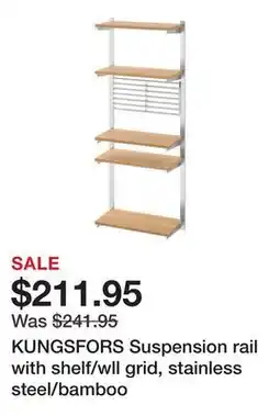 Ikea KUNGSFORS Suspension rail with shelf/wll grid, stainless steel/bamboo offer