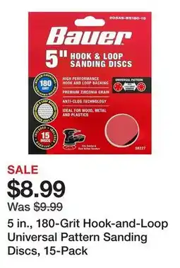 Harbor Freight Tools 5 in., 180-Grit Hook-and-Loop Universal Pattern Sanding Discs, 15-Pack offer