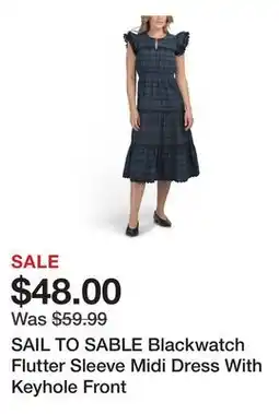 Marshalls SAIL TO SABLE Blackwatch Flutter Sleeve Midi Dress With Keyhole Front offer