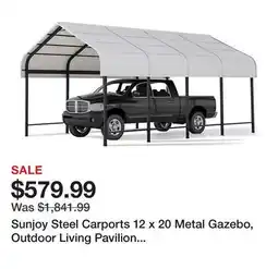 Tractor Supply Company Sunjoy Steel Carports 12 x 20 Metal Gazebo, Outdoor Living Pavilion with Ceiling Hook offer