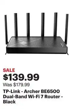 Best Buy TP-Link - Archer BE6500 Dual-Band Wi-Fi 7 Router - Black offer