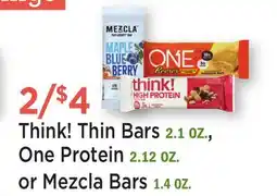 Heinen's Think! Thin Bars 2.1 OZ., One Protein 2.12 OZ. or Mezcla Bars 1.4 OZ offer