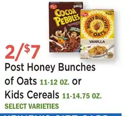 Heinen's Post Honey Bunches of Oats 11-12 OZ. or Kids Cereals 11-14.75 OZ offer