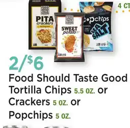 Heinen's Food Should Taste Good Tortilla Chips 5.5 OZ. or Crackers 5 OZ. or Popchips 5 OZ offer