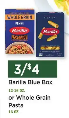 Heinen's Barilla Blue Box 12-16 OZ. or Whole Grain Pasta 16 OZ offer