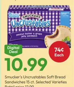 Stater Bros Smucker's Uncrustables Soft Bread Sandwiches offer